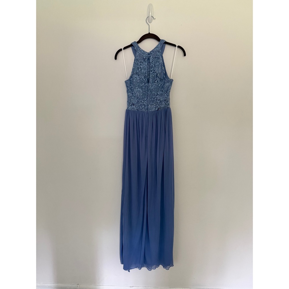 Periwinkle Blue Lace Sequin Halter Maxi Dress Jeweled Waist Formal Gown‎ - Picture 8 of 10